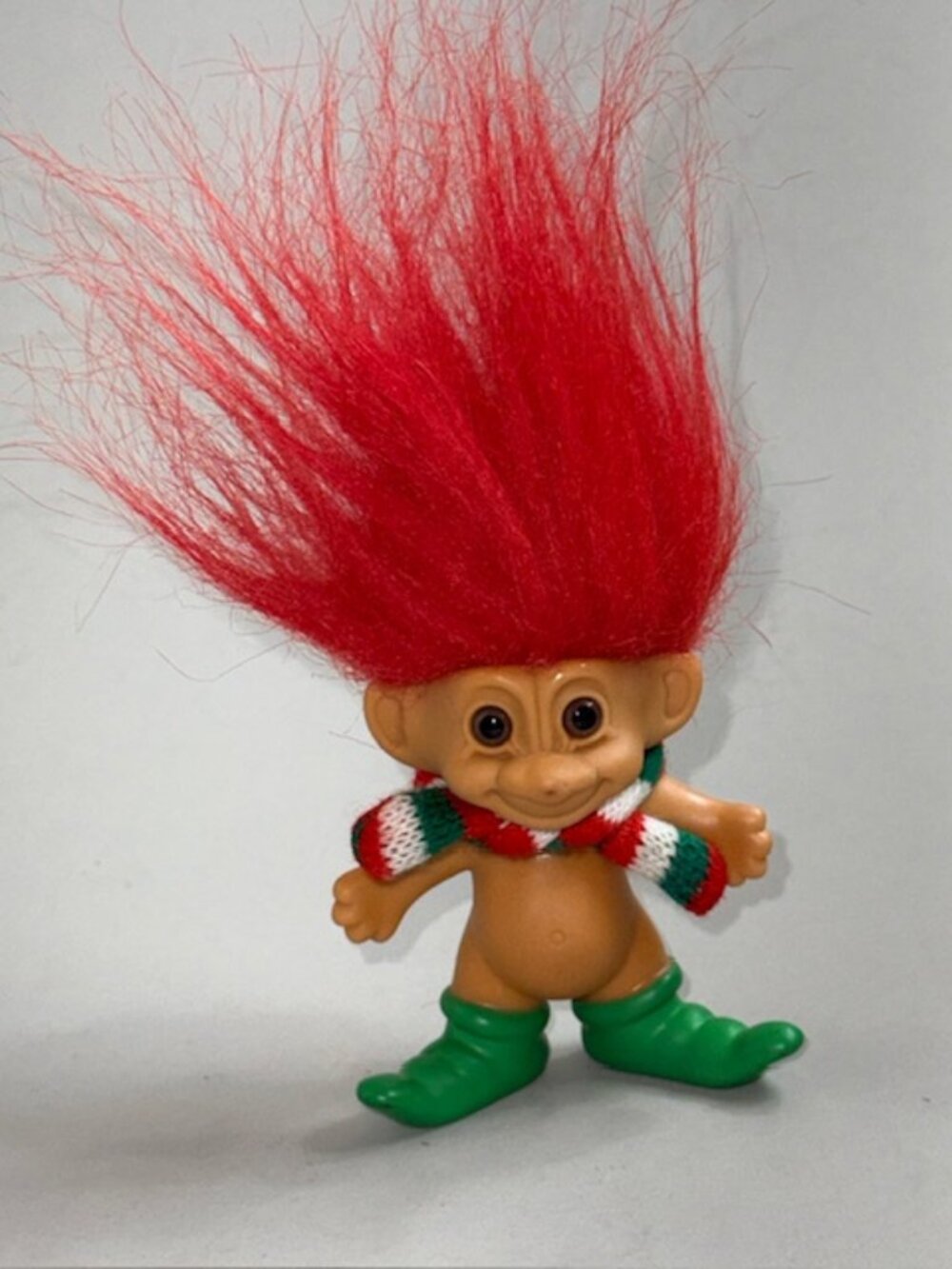 Vintage Russ Berrie Troll Toy Figure Pixie Elf Red Hair Christmas Scarf Holiday